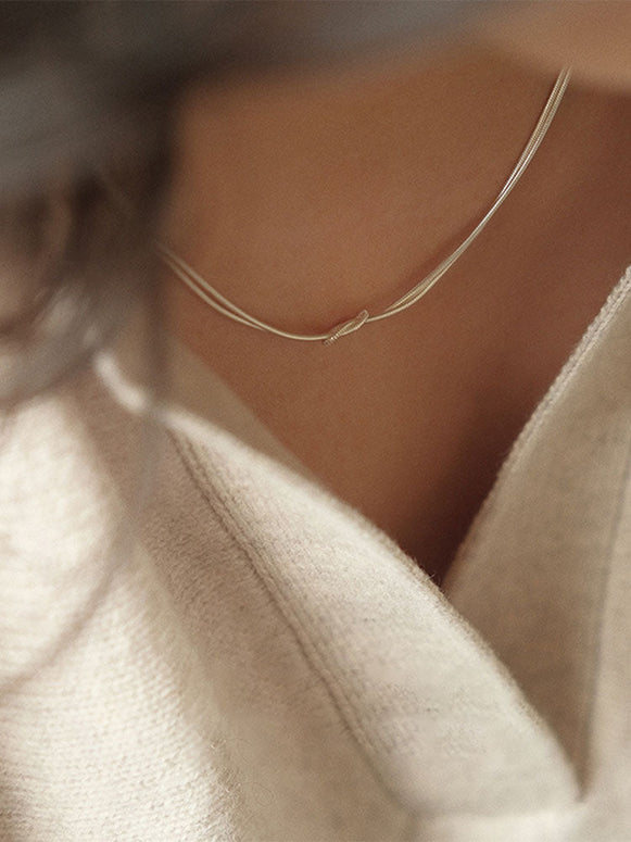 【463】2連 ねじりノット スネークチェーン ネックレス レディース シンプル シルバー ゴールド 重ね付けOK 通勤アクセサリー 同デザインブレスあり 2025新作