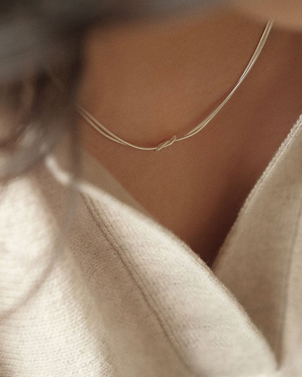 【463】2連 ねじりノット スネークチェーン ネックレス レディース シンプル シルバー ゴールド 重ね付けOK 通勤アクセサリー 同デザインブレスあり 2025新作