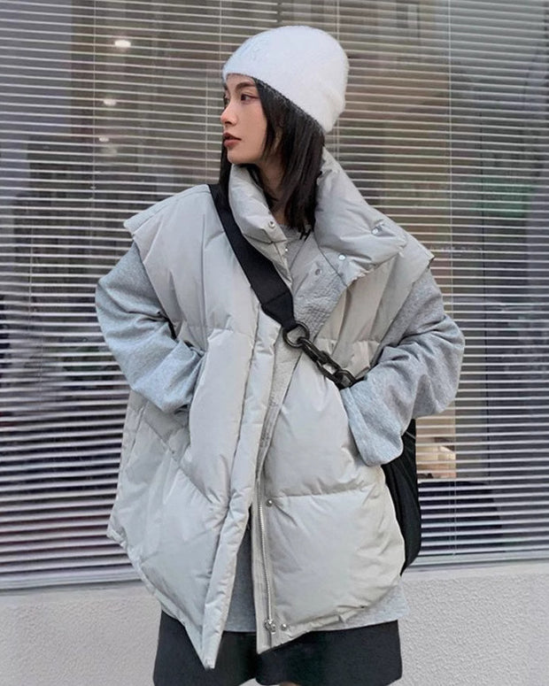 「今買わなきゃ損！」中綿 ベスト レディース 立ち襟 ジャケット ゆったり シンプル 体型カバー カジュアル ストリート おしゃれ 暖かい 秋冬 新作 ID2145