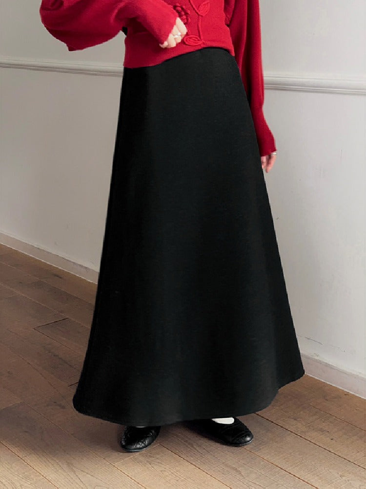 暖かい ロング丈 フレアスカート レディース きれいめ 体型カバー 上品 冬コーデ Aライン スカート ID2296