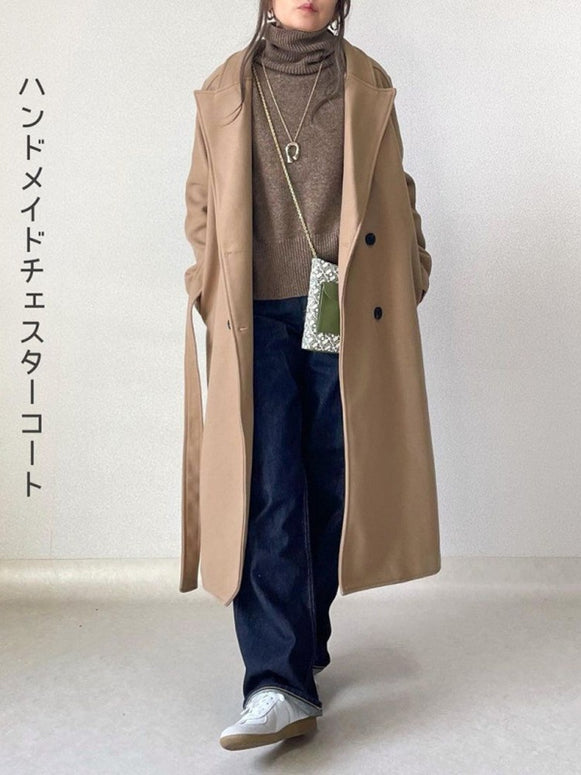 ロング丈 ウールタッチ コート ダブルボタン きれいめ シンプル 大人カジュアル 通勤 アウター レディース 冬 ID2288