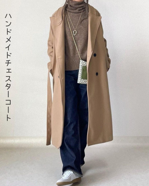 ロング丈 ウールタッチ コート ダブルボタン きれいめ シンプル 大人カジュアル 通勤 アウター レディース 冬 ID2288