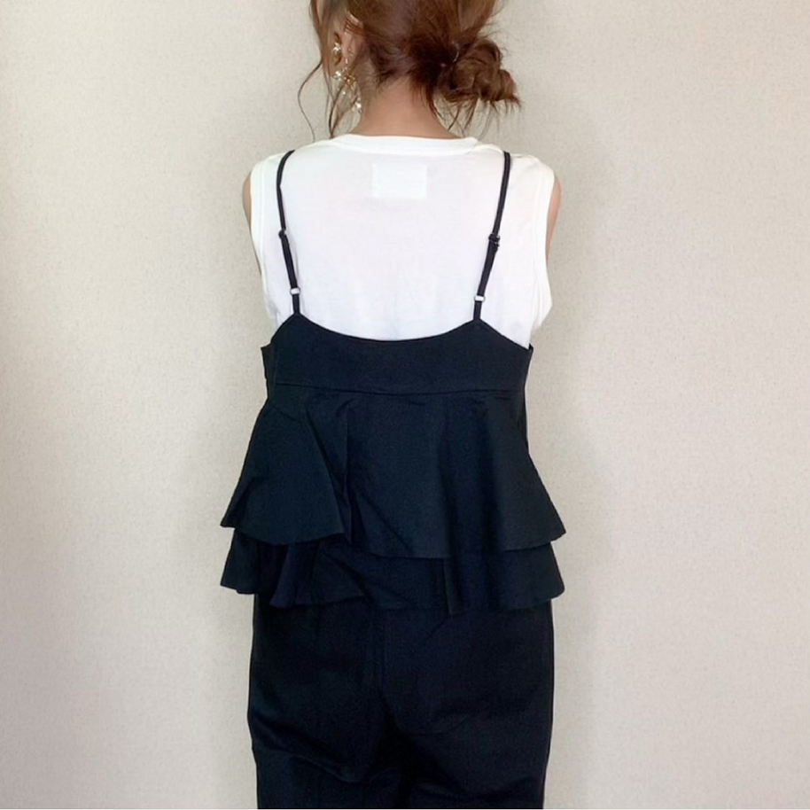 着痩せ確約！サロペット フリル切り替え×ワイドパンツ風 ゆったり体型カバー シンプルなのに大人可愛い 春夏カジュアルコーデの決定版 ID434