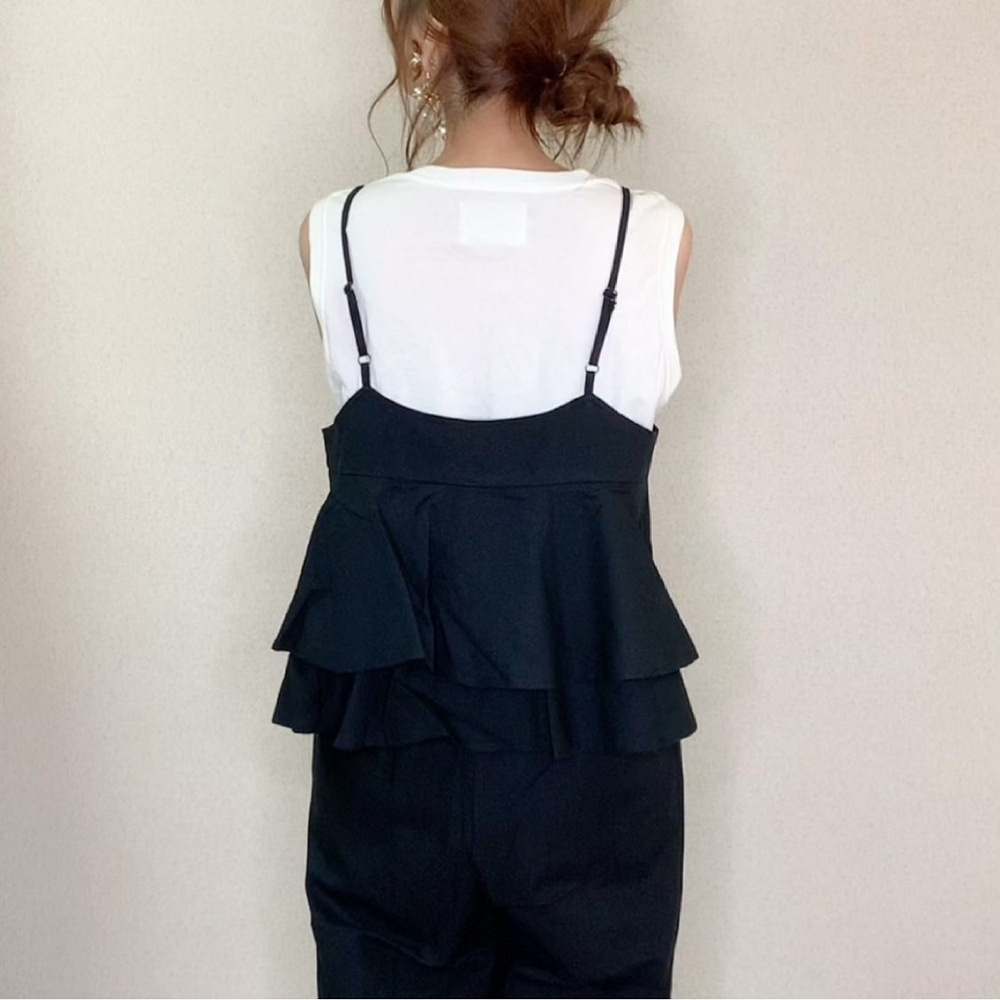 着痩せ確約！サロペット フリル切り替え×ワイドパンツ風 ゆったり体型カバー シンプルなのに大人可愛い 春夏カジュアルコーデの決定版 ID434