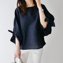 トップス Tシャツ クルーネック プルオーバー 七分袖 ドロップショルダー シンプル シャツ感覚で着られる おしゃれ レディース ゆったり ID382