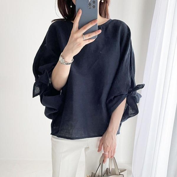 トップス Tシャツ クルーネック プルオーバー 七分袖 ドロップショルダー シンプル シャツ感覚で着られる おしゃれ レディース ゆったり ID382