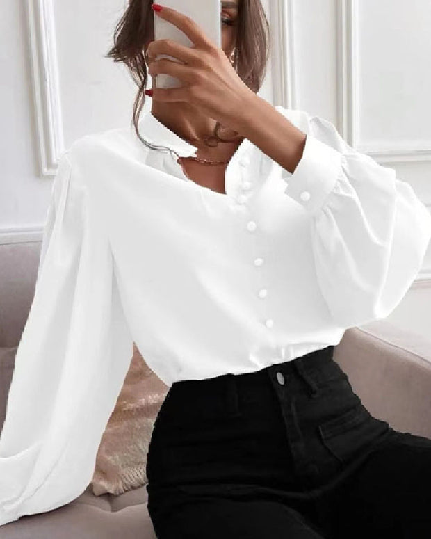 6色展開 スタンドカラー シャツ ブラウス レディース 長袖 シンプル 無地 フェミニン きれいめ オフィスカジュアル 通勤 OL 入園式 卒園式 入学式 卒業式 七五三 結婚式 食事会 体型カバー ID1464