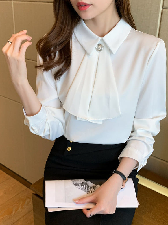 シャツ ブラウス レディース 長袖 フォーマル 通勤 仕事 入園式 卒業式 入学式 七五三 結婚式 オフィスカジュアル 上品 ホワイト ID1431