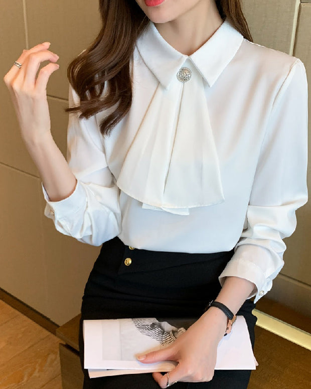 シャツ ブラウス レディース 長袖 フォーマル 通勤 仕事 入園式 卒業式 入学式 七五三 結婚式 オフィスカジュアル 上品 ホワイト ID1431