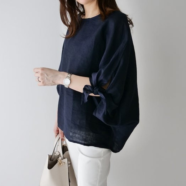 トップス Tシャツ クルーネック プルオーバー 七分袖 ドロップショルダー シンプル シャツ感覚で着られる おしゃれ レディース ゆったり ID382