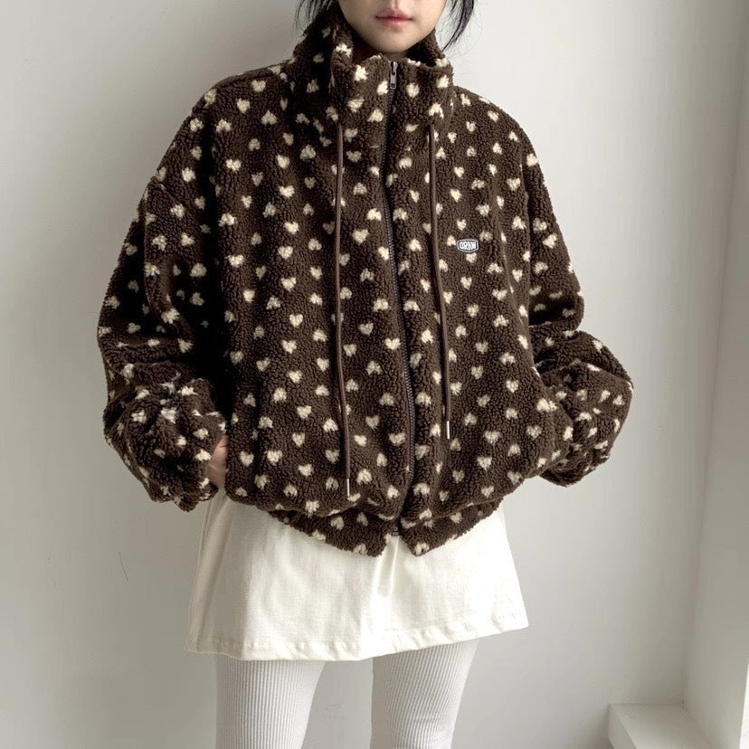 ボア ジップアップ アウター レディース 防寒 かわいい ドット柄 ふわもこ ライトアウター カジュアル おしゃれ 冬コーデ 秋冬新作 ID2251