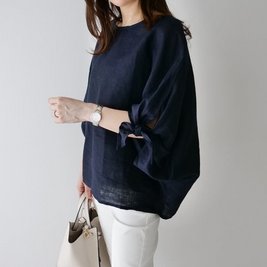 トップス Tシャツ クルーネック プルオーバー 七分袖 ドロップショルダー シンプル シャツ感覚で着られる おしゃれ レディース ゆったり ID382