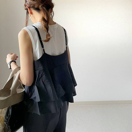 着痩せ確約！サロペット フリル切り替え×ワイドパンツ風 ゆったり体型カバー シンプルなのに大人可愛い 春夏カジュアルコーデの決定版 ID434