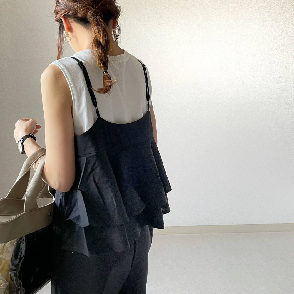 着痩せ確約！サロペット フリル切り替え×ワイドパンツ風 ゆったり体型カバー シンプルなのに大人可愛い 春夏カジュアルコーデの決定版 ID434