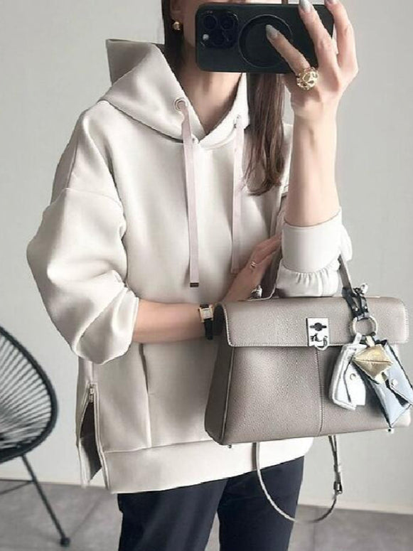 パーカー レディース 長袖 無地 スウェット サイドジップ ゆったり 体型カバー カジュアル おしゃれ トレーナー シンプル フード付き トップス 秋冬 ID1777