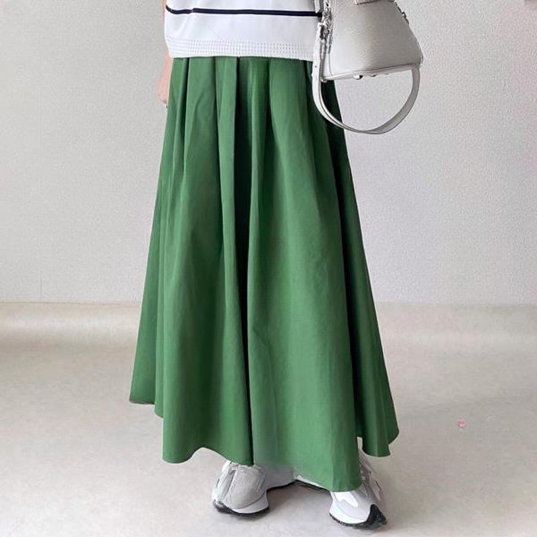 【夏の定番】ボーダー柄ノースリーブニット×リネン風スカート 涼感セットアップ テンセル混でさらさら きれいめ夏コーデ ID413