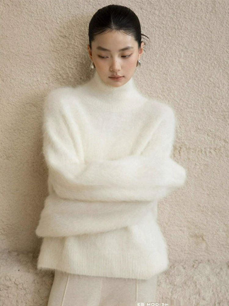 「年末前の大感謝祭」ふわふわ ニット レディース ハイネック セーター 柔らかい 暖かい シンプル エレガント 体型カバー 無地 秋冬 新作 ID2177