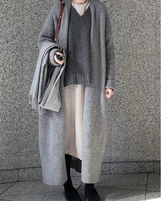 ロングカーディガン レディース ニットコート ゆったり 厚手 暖かい 防寒 シンプル 無地 羽織り 体型カバー カジュアル 通勤 通学 秋冬 コーデ おしゃれ ID1636