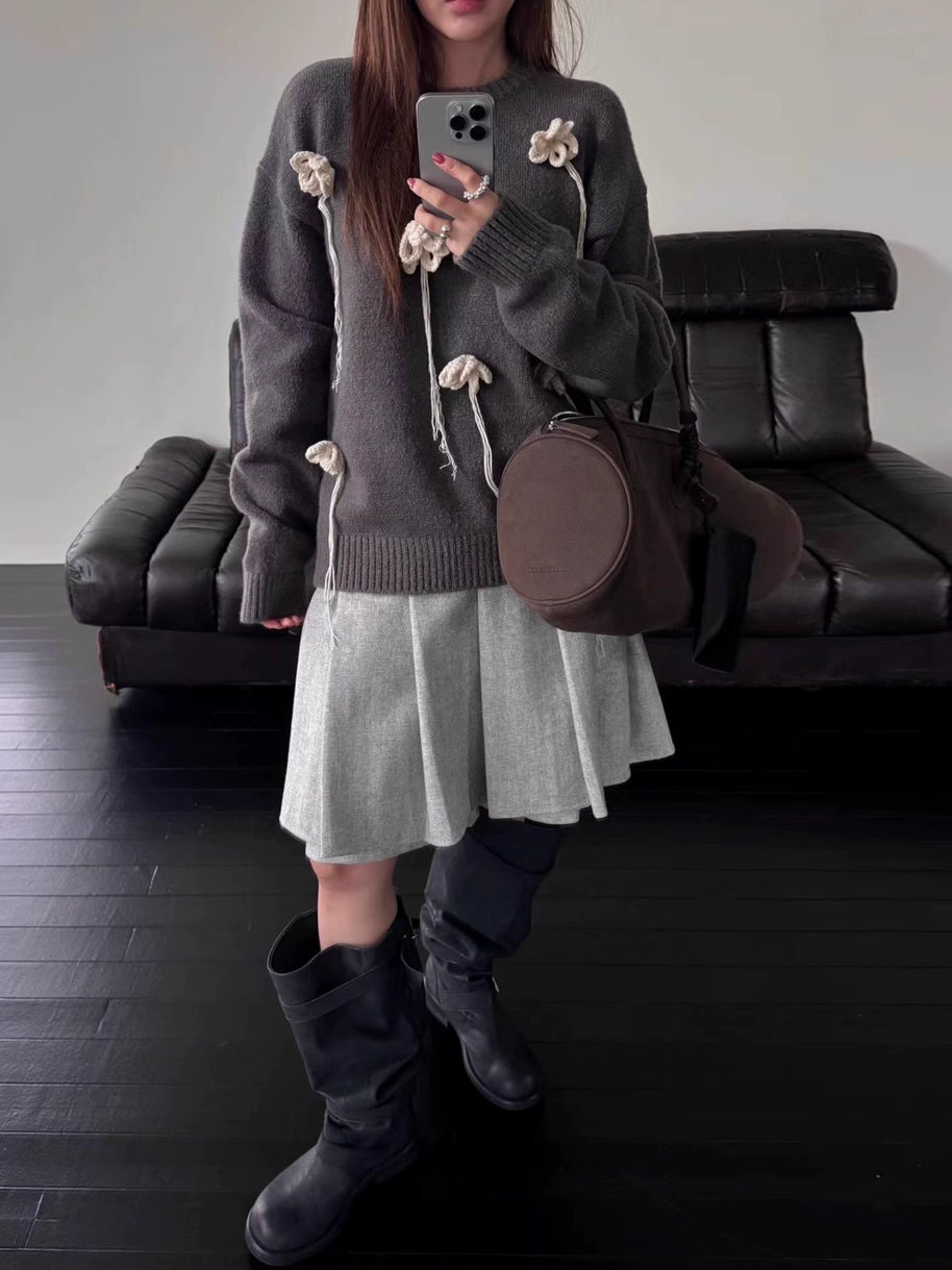 「今だけ特価」フラワーモチーフ ニット セーター レディース ふんわり 柔らかい 可愛い デザインニット 秋冬 トップス ID2189