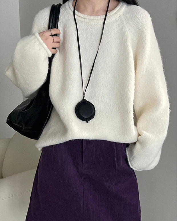 ラウンドネック ふわもこ ニット セーター レディース ゆったり シンプル 体型カバー やわらか 暖かい ニットトップス カジュアル 通勤 秋冬コーデ 大人女子 デイリー服 ID2306