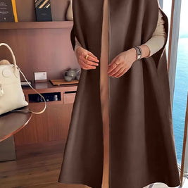 ポンチョ ジレ コート レディース ノースリーブ ロング丈 ウール風 フェイクウール アウター 上品 きれいめ エレガント 体型カバー 通勤 通学 大人女子 秋冬 新作 ID1894