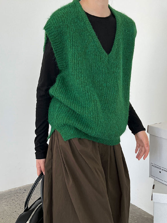 ふんわり ニットベスト レディース Vネック ゆったり レイヤード 体型カバー 秋冬 トップス 大人カジュアル ID2302