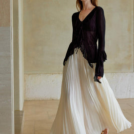 【561】シフォンプリーツロングスカート 夏新作 軽やかロング丈 上品きれいめ オフィス/お出かけ/デート 半身スカート 大人エレガント ホワイト