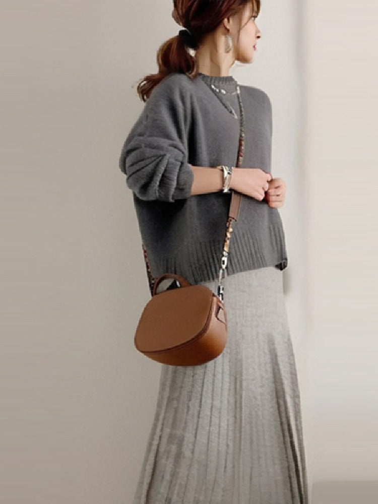 【着回し力抜群】【2点SET】見逃し厳禁 無地 ニット+ロング ギャザー スカート ワンピースセット ID1677