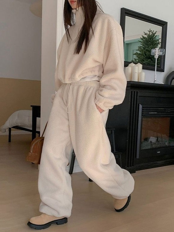 ふわもこ セットアップ レディース ルームウェア リラックス ワイドパンツ 上下セット フリース素材 ゆったり 可愛い カジュアル おしゃれ 秋冬 新作 ID2250