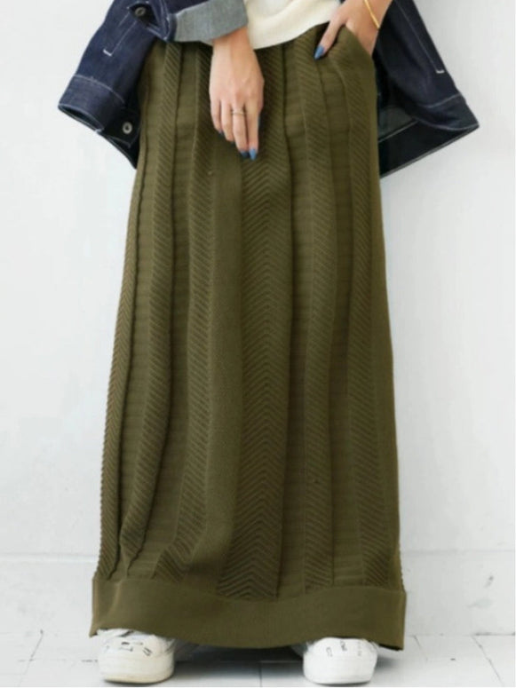 ニット スカート レディース ロング丈 タイトスカート リブ 体型カバー ハイウエスト ウエストゴム シンプル おしゃれ カジュアル 通勤 通学 秋冬 新作 人気 ID1868