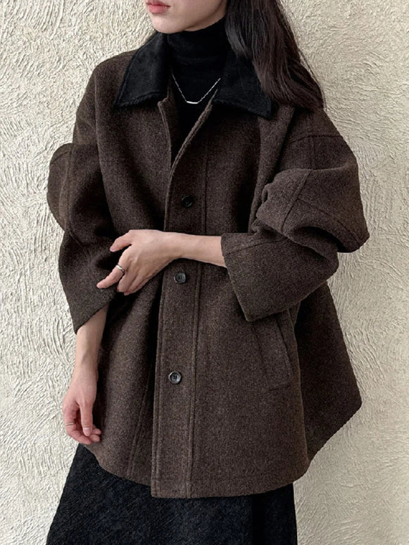 ラペルカラー ウール調 コート レディース ゆったり シンプル 体型カバー 上品 カジュアル 通勤 アウター 秋冬コーデ 大人女子 きれいめ ジャケット 防寒 おしゃれ デイリーに活躍 ID2310