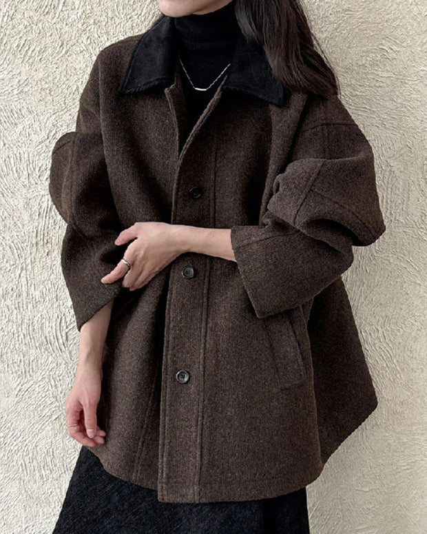 ラペルカラー ウール調 コート レディース ゆったり シンプル 体型カバー 上品 カジュアル 通勤 アウター 秋冬コーデ 大人女子 きれいめ ジャケット 防寒 おしゃれ デイリーに活躍 ID2310