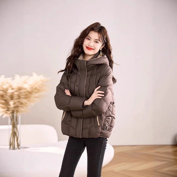 中綿 ジャケット レディース フード付き アウター 秋冬 無地 シンプル ゆったり 暖かい 防寒 軽量 体型カバー カジュアル 通勤 通学 きれいめ 大人女子 おしゃれ 人気 新作 ID1954