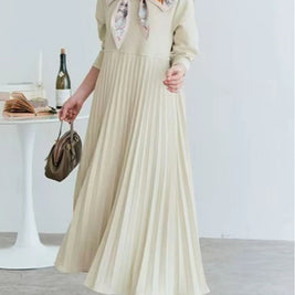 プリーツ ワンピース レディース 長袖 ロング丈 Aライン 体型カバー 上品 エレガント 通勤 フォーマル きれいめ 秋冬 新作 ID2126