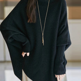 ニットセーター レディース ゆったり シンプル 無地 長袖 前後差デザイン 体型カバー 大人 きれいめ カジュアル 暖かい 秋冬 新作 ID2162