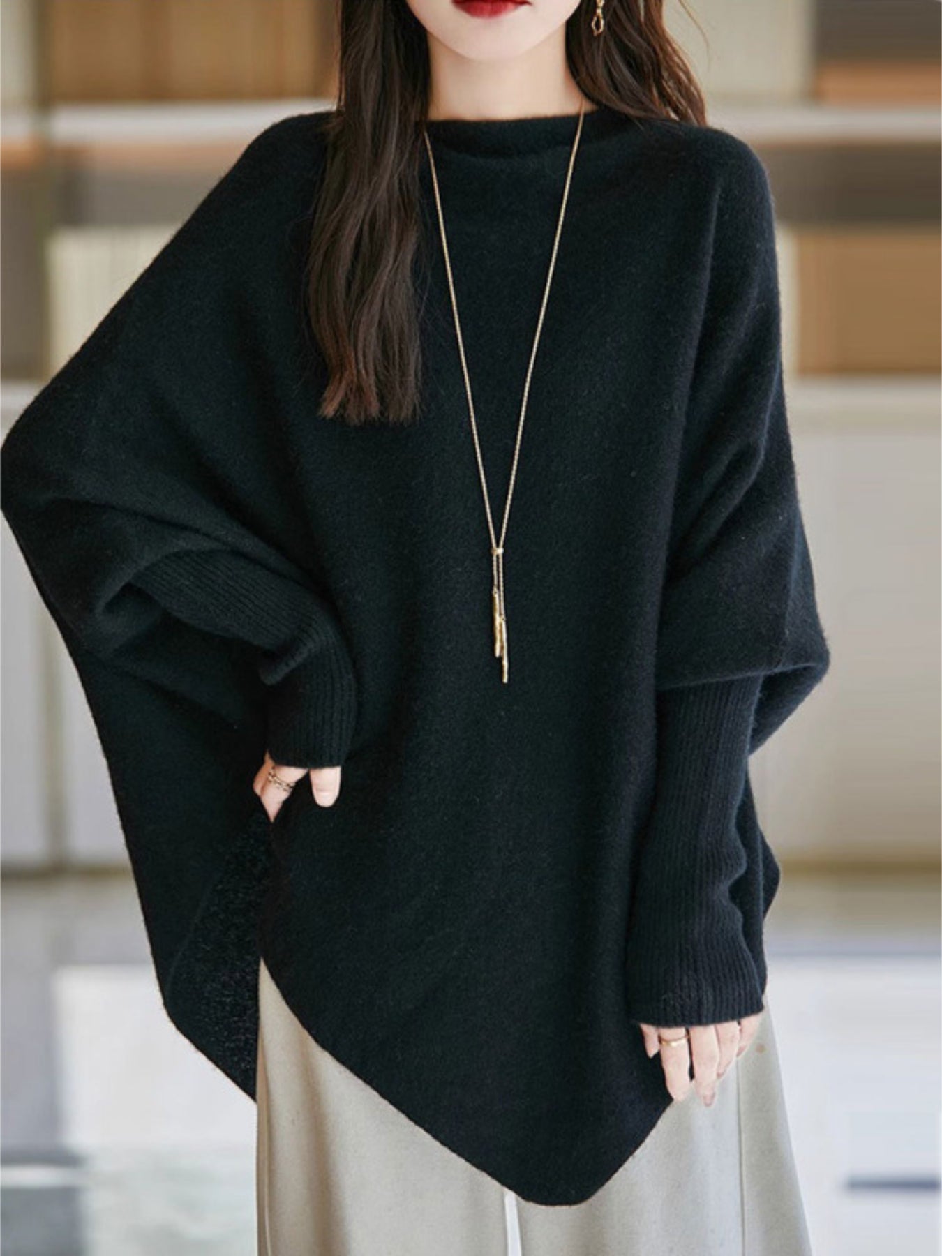 ニットセーター レディース ゆったり シンプル 無地 長袖 前後差デザイン 体型カバー 大人 きれいめ カジュアル 暖かい 秋冬 新作 ID2162