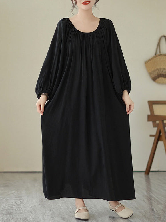 5色展開 ロングワンピース レディース 長袖 ゆったり 体型カバー フォーマル 高見え 上品シルエット 秋新作 ID1238