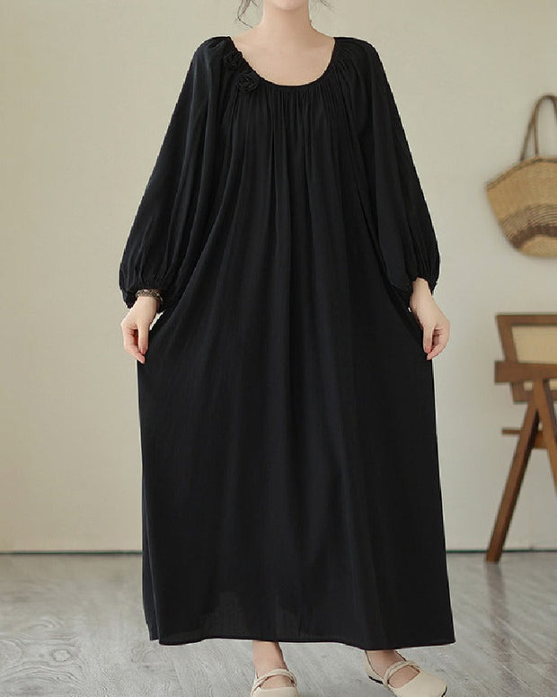 5色展開 ロングワンピース レディース 長袖 ゆったり 体型カバー フォーマル 高見え 上品シルエット 秋新作 ID1238