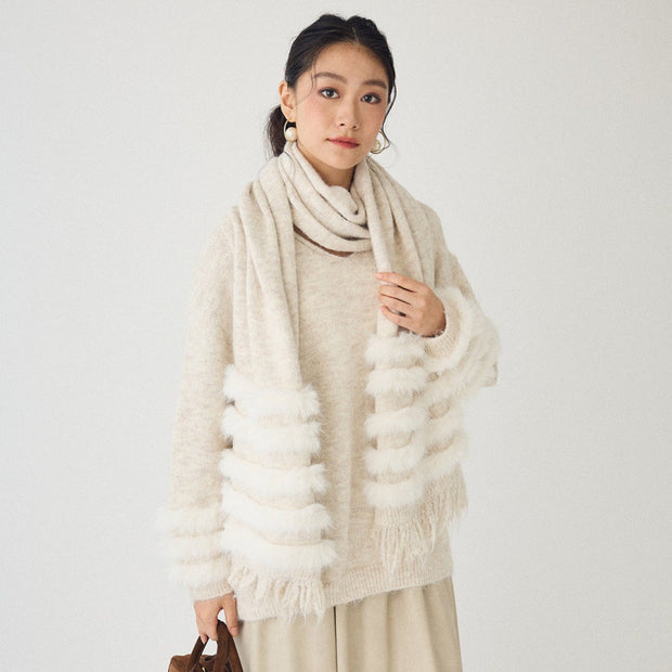 「今だけ限定プライス」2点セット ニット セーター + マフラー レディース 長袖 シンプル ふわふわ 体型カバー 上品 カジュアル 秋冬 新作 ID2069