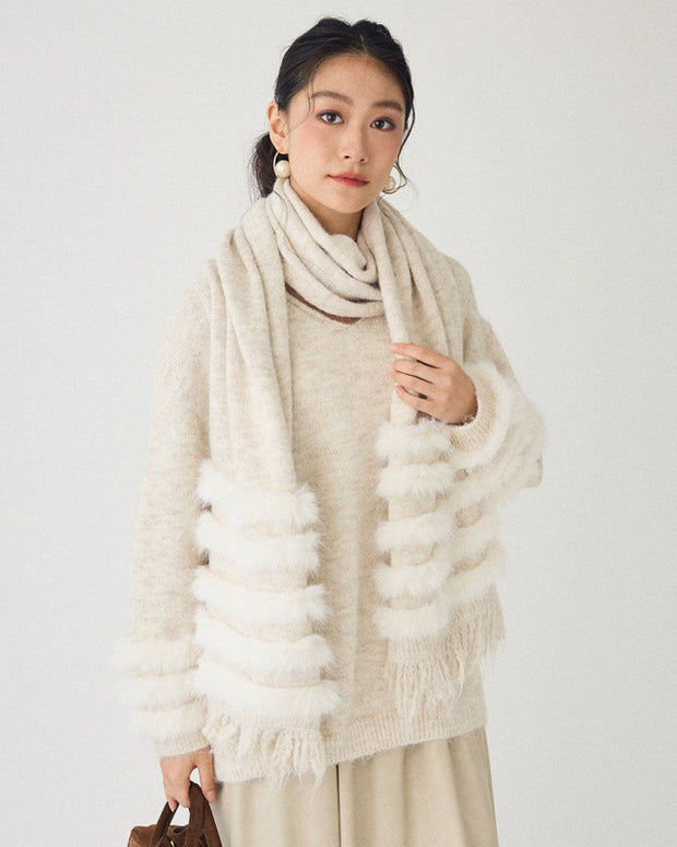 「今だけ限定プライス」2点セット ニット セーター + マフラー レディース 長袖 シンプル ふわふわ 体型カバー 上品 カジュアル 秋冬 新作 ID2069