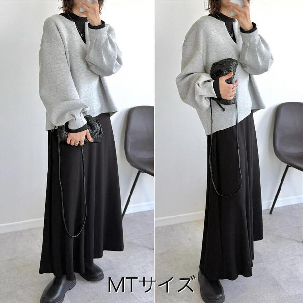 レディース トップス Vネック スウェット 無地 ランタンスリーブ 長袖 ゆったり 体型カバー カジュアル 秋冬 おしゃれ 定番 ID1788