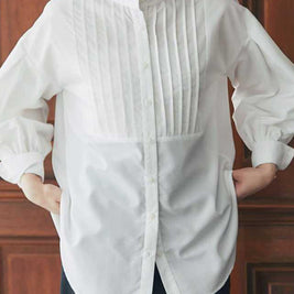 ID94 Shirt, Loose Fit, Stand Neck, Long Sleeve, Elegant, Simple, Fashionable, Tops 