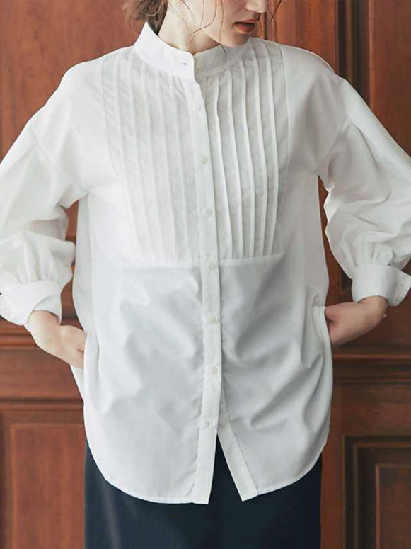 ID94 Shirt, Loose Fit, Stand Neck, Long Sleeve, Elegant, Simple, Fashionable, Tops 