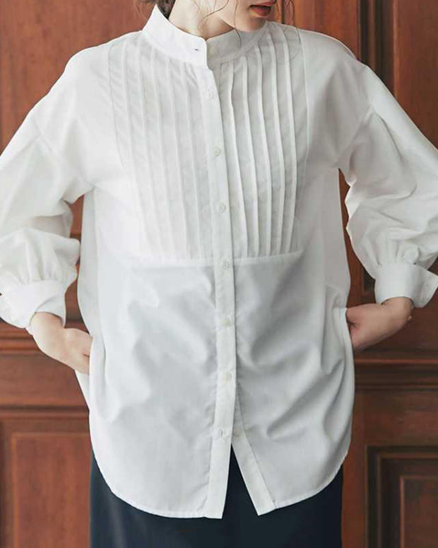 ID94 Shirt, Loose Fit, Stand Neck, Long Sleeve, Elegant, Simple, Fashionable, Tops 