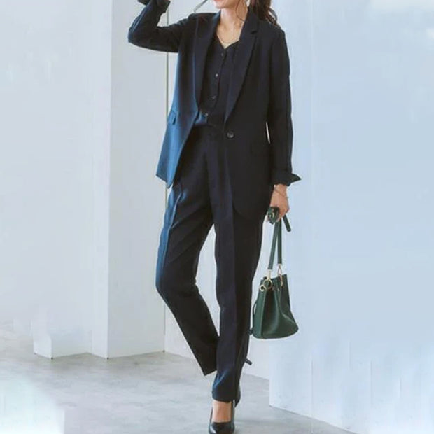 ID81 Suit Setup 3-piece Set Plain T-shirt High-waisted Pants Commuting Business Simple Elegant Look Style Enhancement Comfort Formal Stylish Fashion 