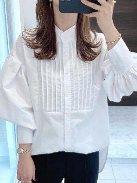 ID94 Shirt, Loose Fit, Stand Neck, Long Sleeve, Elegant, Simple, Fashionable, Tops 