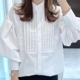 ID94 Shirt, Loose Fit, Stand Neck, Long Sleeve, Elegant, Simple, Fashionable, Tops 