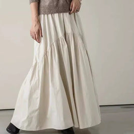 ID84 Skirt, high waist, plain, wave pattern, gathered, mermaid line, flare, long length, simple, clean, elegant, comfortable, fashionable 