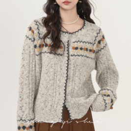 ID91 Cardigan, Contrast Color, Embroidered Design, Knit Jacket, Loose Fit, Street Style, Soft Touch 