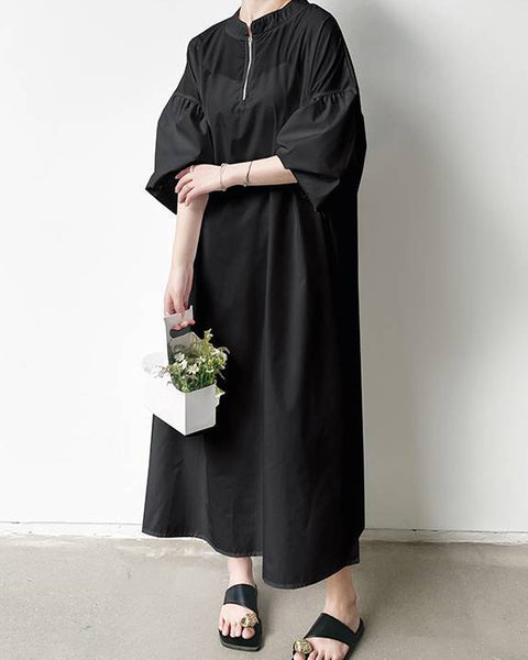 ID102 One-piece dress, zipper neck, puff sleeve, long sleeve dress, work wear, elegant, simple, long dress 